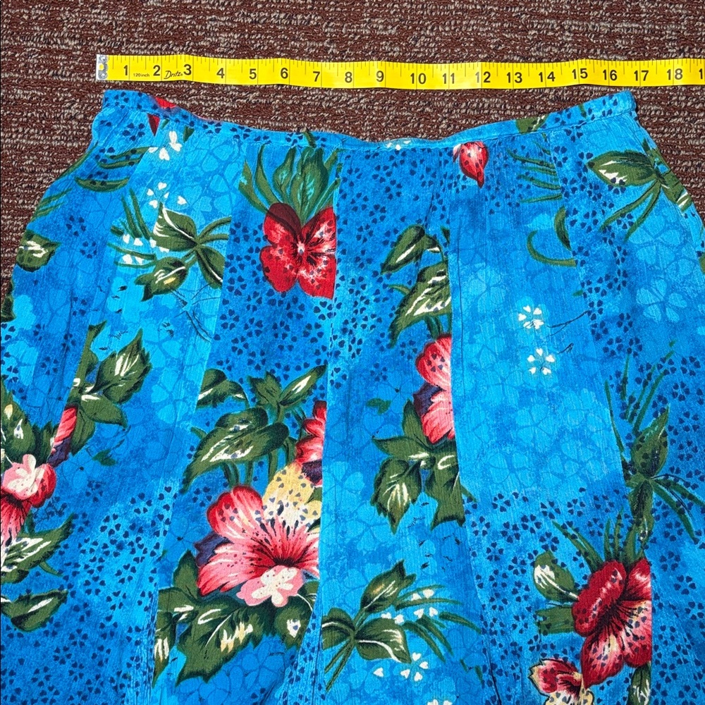 BILA vintage capri blue hibiscus crepe ruffle a line skirt women’s XL - Picture 9 of 12